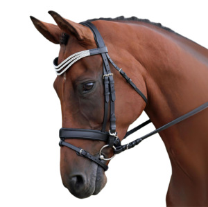 ชุดเดรสหนังแบบแยก3แถวแบบพรีเมี่ยมหนังวัวสีดำทาน้ำมันพร้อมหัวเข็มขัดสแตนเลสเย็บมือสำหรับม้า - Product Image 1