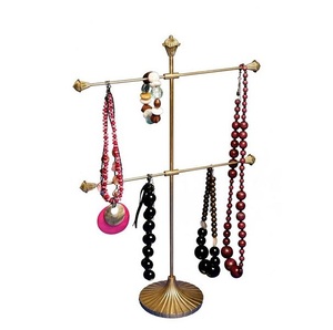 Best Seller Metal Gold Jewelry Display Stand Jewelry Rack With 2 T Shape <b>Long</b> Necklace <b>Earring</b> Ring Jewelry Stands - Product Image 2