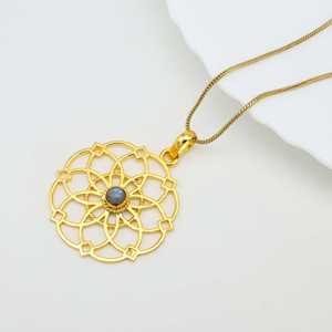 Collar con Colgante de Oro Exclusivo, Joyería Tribal de Latón para Mujer, Chapado en Oro de 18k, Geometría Sagrada, Labradorita, Mandala, Venta al por Mayor/OEM/ODM - Product Image 3