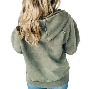 New Custom Acid <b>Zip</b> <b>up</b> <b>Hoodie</b> for Women Solid Vintage Look Oversized Polyester Cotton Casual Winter Eco Friendly - Product Image 2