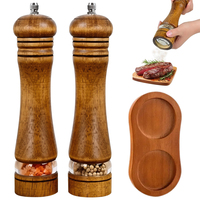 Moulins à poivre en acrylique de qualité supérieure, shakers en bois rechargeables de 8 pouces avec plateau en bois pour la maison, ensemble manuel de moulin à sel et à poivre en bois