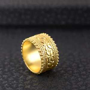 New Arrival Boho Flower Band <b>Ring</b> Tribal Brass <b>Rings</b> Women 18k Gold Plated Floral Wide <b>Statement</b> Band <b>Ring</b> for Wholesale/OEM - Product Image 2