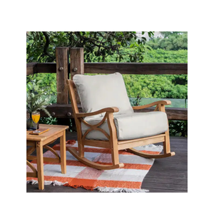 Mecedora de jardín para patio al aire libre, madera de teca maciza con cojín, silla de ocio de un asiento para uso doméstico en Hotel a la venta - Product Image 3
