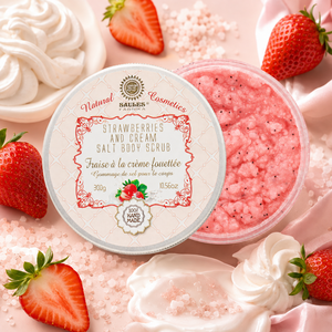 Moisturizing Strawberries and Cream Sea Salt <b>Body</b> <b>Scrub</b> Exfoliating <b>Body</b> Polish Soft Smooth Skin Deep Cleansing EU Made - Product Image 1