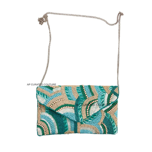 Bolso de noche de lujo hecho a mano con patrón de palmera, bolso de mano con cuentas para fiesta en la playa de verano, bolso de moda de diseñador personalizado - Product Image 5