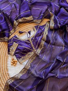 ผ้าส่าหรีผ้าไหมเนื้อนุ่มสีฟ้าสำหรับงานแต่งงานแบบดั้งเดิมเสื้อผ้าสำหรับใส่ไปงานแต่งดีไซน์สวยแฟนซีสไตล์ปากีสถาน - Product Image 3