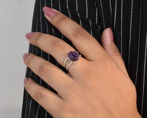Anillo de amatista púrpura en bruto, joyería de piedras preciosas naturales hechas a mano de Plata de Ley 925 para mujer, anillo de plata bohemio, regalo para ella - Product Image 2