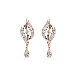 Boucles d'oreilles pendantes en or rose, blanc et jaune 9 carats avec diamants ronds de 0,432 carats sertis pavé, motif feuille, pour femme - Product Image 4
