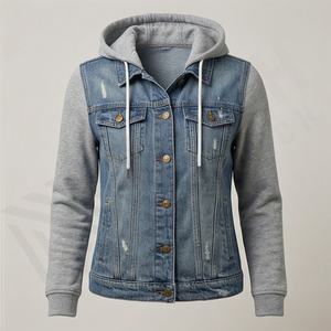 Chaquetas Vaqueras Cortas Personalizadas para Mujer, Mangas Largas, Bolsillos Delanteros, Relleno de Algodón, Forro de Lana, Chaquetas Vaqueras para Mujer al por Mayor - Product Image 1