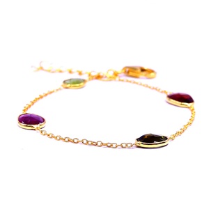 Pulsera de cadena de eslabones de uso diario para mujer, pulsera de piedras preciosas de turmalina múltiple de acero inoxidable chapado en oro clásico para boda - Product Image 5