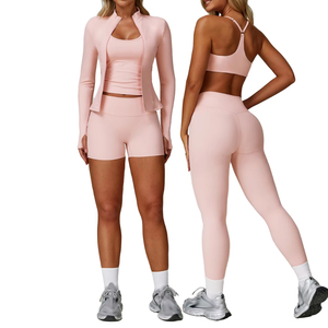 2025 New Design Women's Plus Size Activewear Set | Butt-Lift Yoga Leggings Padded Bra Running <b>Jacket</b> Shorts Solid Washed - Product Image 1