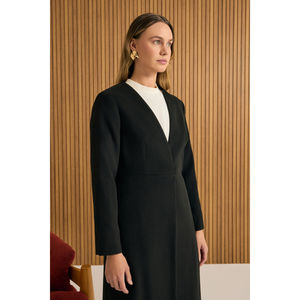<b>Black</b> Cashmere <b>Wool</b> <b>Overcoat</b> with Belted Waist and Sleeve Details - Product Image 5