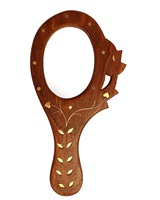 Miroir à main en bois antique avec poignée Petite table de toilette ronde unie HD Accessoire de salle de bain Maquillage cosmétique pour le visage