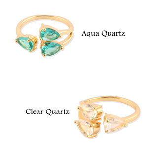 แหวนควอตซ์น้ำลูกแพร์4x6มม. ปรับได้ทำจากทองเหลือง18K ชุบทอง18K แหวนยืดหยุ่นสามชิ้น - Product Image 6