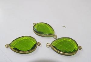 Conector de Latón con Peridoto, Hidrocuarzo y Cuarzo, Forma de Pera, Bisel, Tamaño 20x25 mm, Doble Aro, Dijes de Alta Calidad para Fabricación de Joyería - Product Image 2