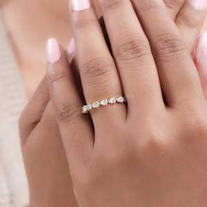 EF-Color Clarity Poire Cut Lab Grown Diamond Full Eternity Band Ring 14K Yellow Gold Lab Créé Diamond Stacking Band For Her - Product Image 2