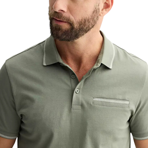 เสื้อโปโลแขนสั้นผู้ชายสไตล์ฮิปฮอปสีสันตัดกัน ทรงเข้ารูป สีเขียวกัลวาไนซ์ โทนสีเข้ากันกับกางเกงโปโล ผ้าฝ้ายคุณภาพสูง - Product Image 4