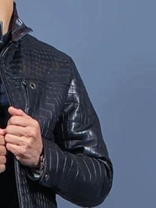 Chaqueta de Invierno de Cuero Azul Marino para Hombre, Cuello Alto, Resistente al Viento, Transpirable, Logotipo Personalizado, Mayorista Profesional - Product Image 3