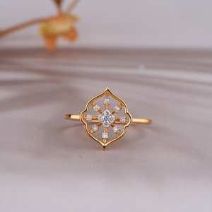 <b>Statement</b> 14K Yellow Gold <b>Ring</b> Natural Moissanite 14K Gold Handmade <b>Ring</b> Queen Inspired 14K Gold <b>Ring</b> & Jewelry Gift Anniversary - Product Image 1