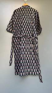 Bata de algodón con estampado Ajrakh hecha a mano, Kimono largo, vestido de novia, ropa de fiesta de dama de honor de tamaño libre suave con cintura Natural - Product Image 6