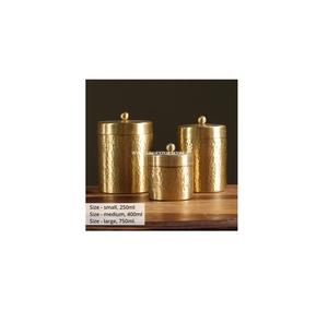 Récipients de rangement pour la cuisine les plus vendus Pots en étain créatifs en laiton de forme ronde martelée vintage lot de 3 pots décoratifs en étain pour la cuisine - Product Image 1