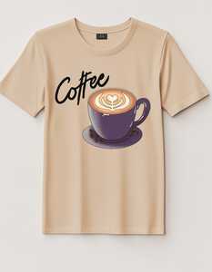 T-shirt en coton pour femme personnalisé avec perles et appliqués, motif Latte Love pour les amateurs de café, style décontracté denim batik - Product Image 1