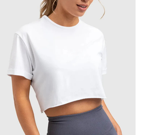 Camiseta corta de manga corta a cuadros para mujer para deportes gimnasio verano ecológico secado rápido transpirable - Product Image 2