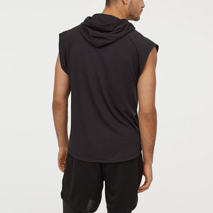 Vente en gros de sweat à capuche de sport sans manches en coton éponge pour hommes, sweats à capuche décontractés de sport à coupe sèche - Product Image 3