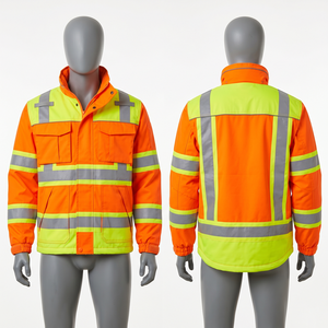 Veste de travail en twill de coton polyester premium 300 GSM, orange, avec panneau réfléchissant haute visibilité, broderie personnalisée, impression de logo - Product Image 6