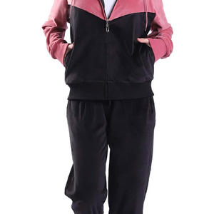 Survêtement à capuche zippé noir rose personnalisé pour femmes Sports d'hiver Ensemble de pantalons deux pièces à impression solide Survêtements de jogging d'entraînement décontractés - Product Image 2