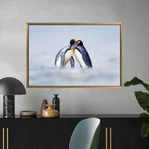 Elegant Cuddling Penguins Canvas Art Print - Modern Room Decor,1P:Gold <b>Framed</b> - Product Image 1
