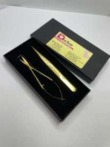 Pince à cils professionnelle en acier inoxydable plaqué or pointe incurvée ciseaux à ressort de cils durables de précision antistatique - Product Image 6