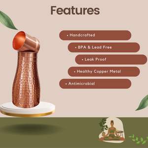 เหยือกน้ำข้างเตียงทำจากทองแดงพร้อมแก้วน้ำโลหะทองแดงทนต่อการรั่วซึม - Product Image 2