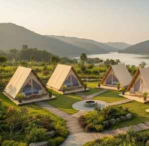 เต็นท์แกลมปิ้งสุดหรูรูปทรงตัวเอ รุ่นกิริกิริ |   เต็นท์แคนวาสทรงเอเฟรมสำหรับรีสอร์ทกลางแจ้ง  กระท่อมแคนวาสสำหรับแกลมปิ้งกลางแจ้ง - Product Image 6