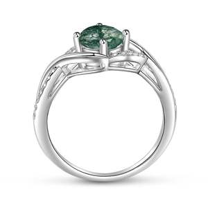 Jeulia Dainty Twist Natural <b>Moss</b> <b>Agate</b> <b>Engagement</b> <b>Ring</b> Rhodium Plated Geometric Gemstone Jewelry - Product Image 3