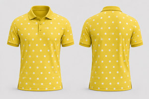 เสื้อโปโลผู้ชายสีเหลืองขาวลายจุด แต่งขอบสีดำเรียบหรู แขนสั้น ผ้าฝ้ายลำลอง สำหรับเล่นกอล์ฟ ใส่สบายในฤดูร้อน - Product Image 3