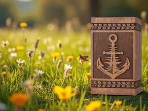 Engraved Anchor <b>Wooden</b> Cremation Urn Nautical <b>Memorial</b> Keepsake Ashes <b>Box</b> cremation urns For sailors - Product Image 4