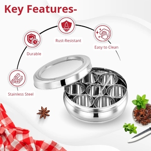 Wholesale Supply Indian Stainless Steel Kitchen <b>Spices</b> <b>Jar</b> Container Masala Dabba Storage Boxes Belly Shape Masala Dibba - Product Image 4