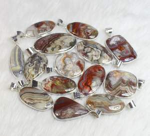 Colgante de moda Chapado en plata de ley 925 al por mayor cabujón de ágata de encaje loco natural brillante con ajuste de bisel de múltiples formas - Product Image 2