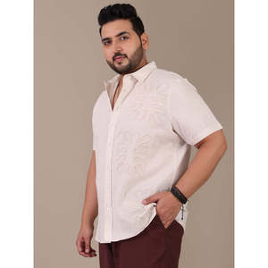 Camisa Casual de Manga Corta para Hombre Amanush, de Algodón con Bordado Floral, Talla Grande, con Cuello Camisero, Tejido Transpirable, para Verano - Product Image 3