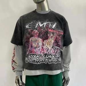 T-shirt Homme Long Coupe Ample Surdimensionné Vintage Imprimé 3D Anti-Rides avec Épaule tombante - Product Image 1