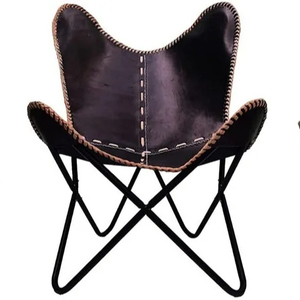 Brown Leather Butterfly <b>Chair</b> <b>for</b> Bedroom Outdoor Rustic Style Foldable Leisure <b>Chair</b> Iron Perfect Living Room Replacement <b>Cover</b> - Product Image 1