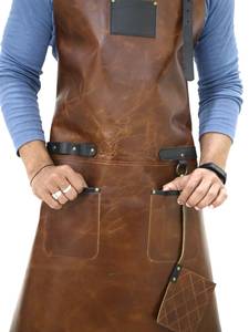 Delantal de cocina de soldadura de cuero genuino resistente Unisex babero impermeable para Chef para barbacoa estilo sin mangas - Product Image 6