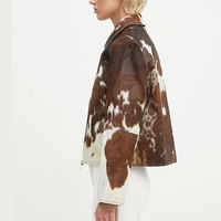 Veste en cuir de vachette respirante et chaude pour femme, style décontracté, fermeture éclair tricotée, service OEM, couleur et logo personnalisés, coton