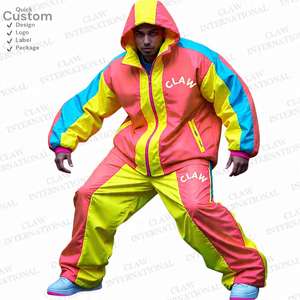 Chándal cortavientos Vintage con cremallera, conjunto de 2 piezas, chándal ligero de gran tamaño de nailon liso para hombre - Product Image 1