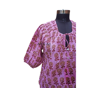 Short trapèze en coton unisexe Kurtis tunique indienne à imprimé bloc bohème pour femme, top d'été, chemises légères, silhouette moulante - Product Image 5