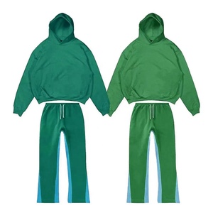 100% algodón francés Terry trajes de chándal de gran tamaño personalizado lavado con ácido pantalones de chándal conjunto con capucha para hombres Heavyweight Flare para invierno - Product Image 4