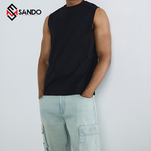 Camiseta de Gimnasio para Hombre, 100% Algodón, Secado Rápido, Transpirable, Tejida, con Impresión de Logotipo Personalizado, Diseño sin Mangas, Talla Grande, OEM - Product Image 2