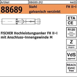 Paquete de 20 Piezas de Anclajes de Alto Rendimiento Fischer R 88689 FH II 15/M 12 I de Acero - Product Image 1