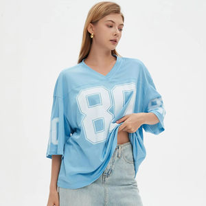 T-shirts graphiques personnalisés maillot surdimensionné haut d'été haut de maillot football américain à manches courtes chemises à épaules tombantes - Product Image 1